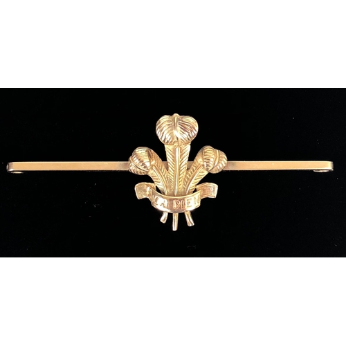 432 - Prince of Wales Plumes Gold Tie Pin / Bar Brooch.  A fine quality example the plumes with Birmingham... 