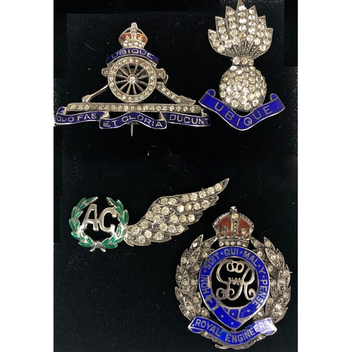 434 - Royal Artillery, Royal Engineers, RAF Air Gunner Paste Diamond Regimental Sweetheart Brooches.  Roya... 