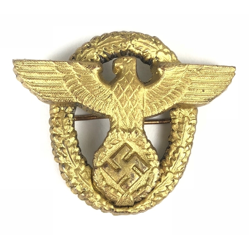 459 - German Third Reich General of Police cap badge.  Good scarce 2nd pattern die-stamped gilded aluminiu... 