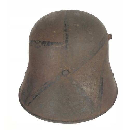 473 - Imperial German WW1 Camouflage Steel Helmet.  A good and scarce example with camouflaged painted fin... 