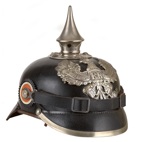 474 - Imperial German WW1 1915 Prussian Pickelhaube.  A good example with white metal silvered  fittings c... 