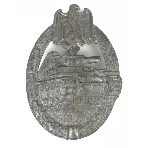 478 - German Third Reich WW2 Army / Waffen SS Panzer Assault Badge.  A good die-stamped grey metal example... 