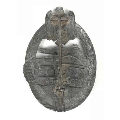 478 - German Third Reich WW2 Army / Waffen SS Panzer Assault Badge.  A good die-stamped grey metal example... 