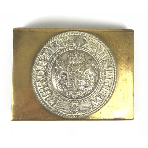 481 - Wurttenberg Imperial German WW1 belt buckle. Good scarce rectangular brass body mounted with circula... 