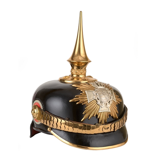 497 - Saxony Imperial German Infantry Reserve WW1 Officer's pickelhaube.  Fine scarce example. Skull, gilt... 