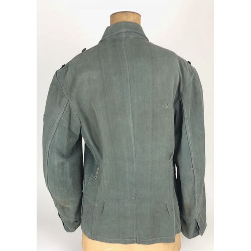 509 - German Third Reich WW2 Army reed green denim Field Service Tunic.  Good scarce four pocket herringbo... 