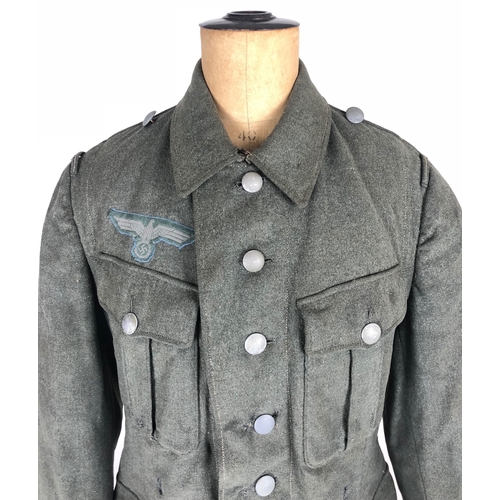 510 - German Third Reich WW2 Army Field Service Tunic.  Good scarce four pleated pocket field grey woollen... 