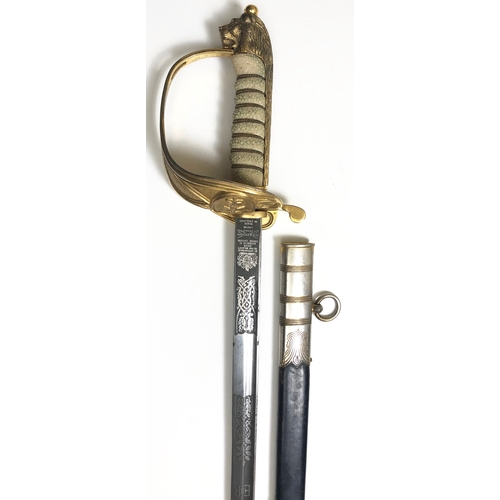 523 - Royal Navy Elizabeth II Officer’s sword by Wilkinson of London. A good example, the blade etched wit... 