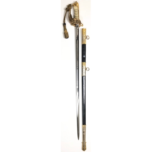 526 - Royal Navy Officer’s sword. A good example, the blade etched with a King's Crowned fouled anchor dev... 