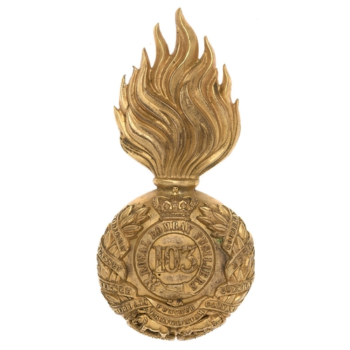 66 - Indian / Irish. 103rd Royal Bombay Fusiliers pre 1881 Victorian Officer's fur cap grenade badge.  Fi... 