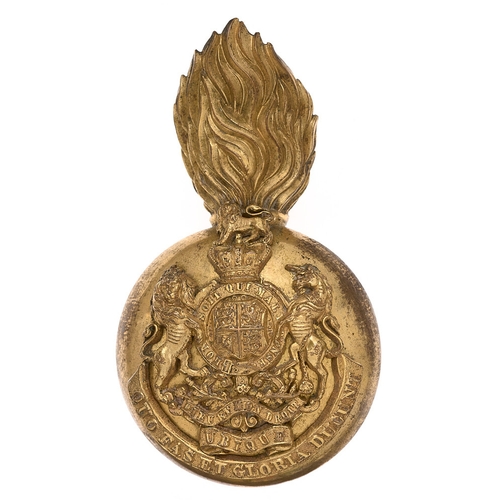 67 - Royal Engineers Victorian Officer's pre 1879 busby plume holder badge.  Good scarce gilt flaming gre... 