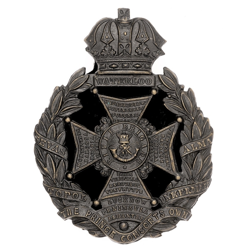 82 - Rifle Brigade Victorian helmet plate badge circa 1878-90.   Good die-stamped blackened brass Guelphi... 