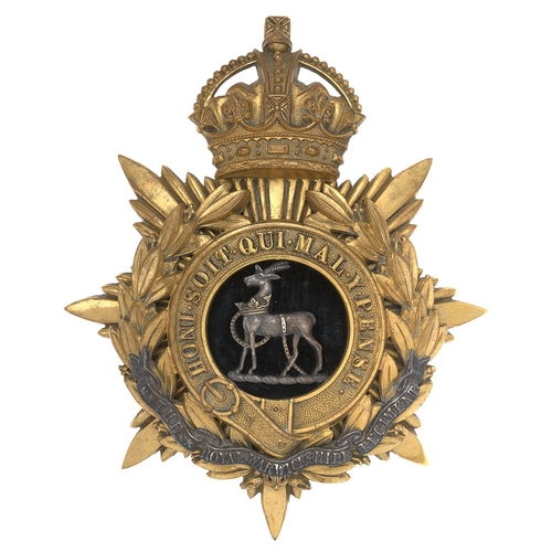 9 - Royal Warwickshire Regiment Officer's helmet plate badge circa 1901-14.  Fine gilt crowned star moun... 