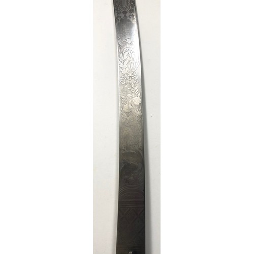 527 - Mameluke hilted Sword, Victorian Mid 19th Century. A scarce example, the flat blade is etched 3/4 le... 