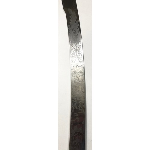 527 - Mameluke hilted Sword, Victorian Mid 19th Century. A scarce example, the flat blade is etched 3/4 le... 