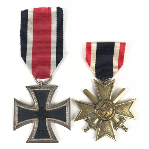 480 - German Third Reich Iron Cross 2nd Class, Hindenburg Cross & certificate plus other badges Iron C... 