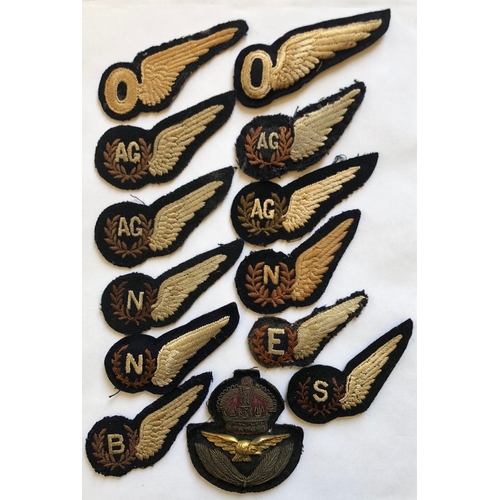 356 - 12 RAF WW2 Early Cold War Period Aircrew Brevet Badges.  Comprising: 2 x Observer ... 4 x Air Gunner... 