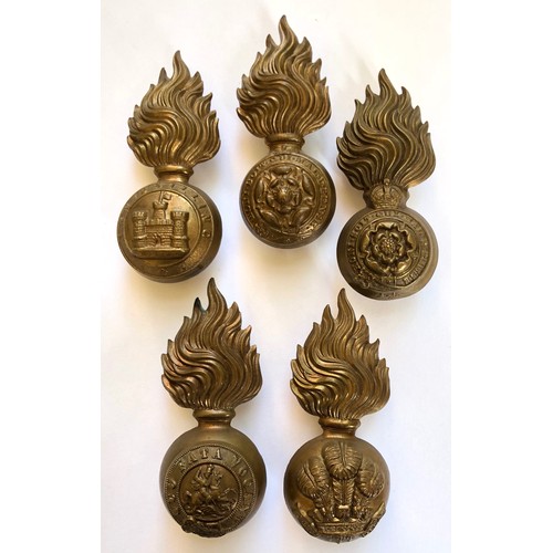 349 - 5 post 1881 fusilier fur cap grenade badges.  Royal Inniskilling Fusiliers ... Royal Fusiliers QVC .... 