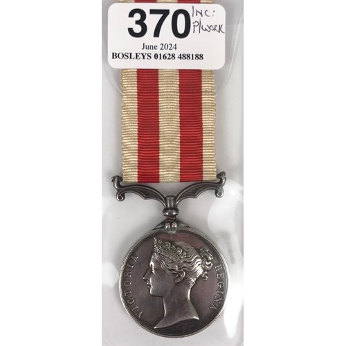 370 - 54th Foot (W.Norfolk) Regiment Indian Mutiny Medal. Transport Sarah Sands Survivor.  Awarded to TIMy... 