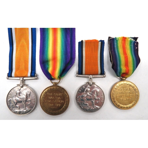 132 - Two WW1 Royal Artillery Medal Pairs
consisting silver War medal and Victory named 
