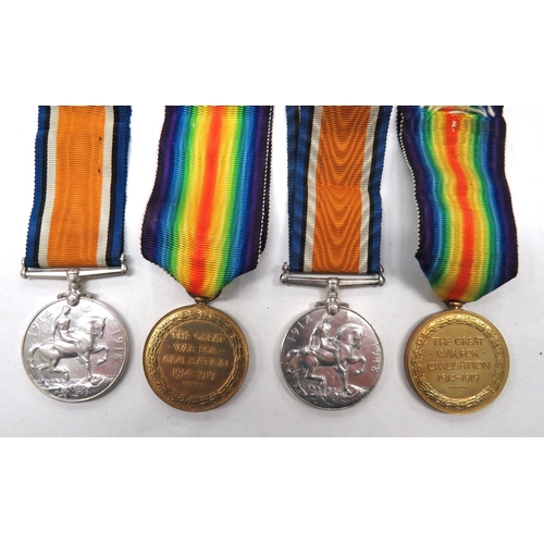 133 - Two WW1 Army Service Corps Medal Pairs
consisting silver War medal and Victory named 