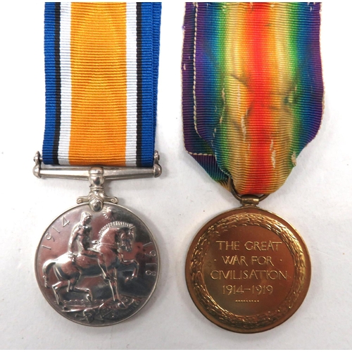 134 - WW1 Medal Pair South Lancashire
consisting silver War medal and Victory named 