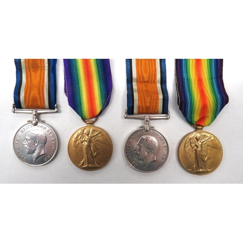 135 - Two WW1 Corps Medal Pairs
consisting silver War medal and Victory named 