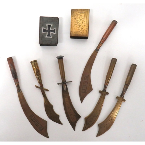 137 - Selection Of Trench Art
consisting match cover with Iron Cross stamped to the front ... Brass match ... 