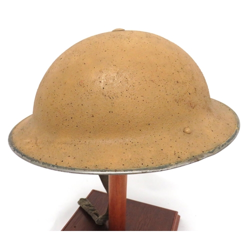 156 - Early WW2 Sand Overpainted Steel Helmet
MKII yellow sand overpainted shell.  Black treated line... 
