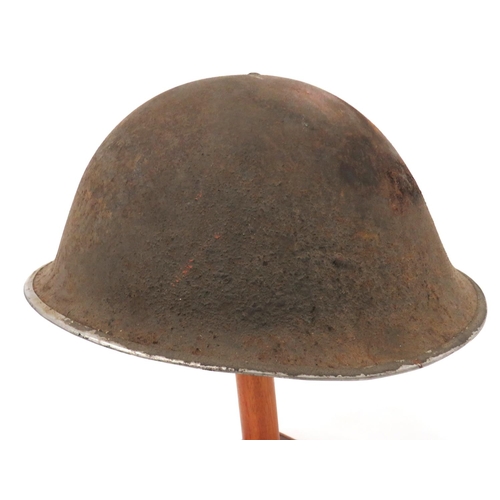 157 - WW2 D-Day Pattern Turtle MKIII Steel Helmet
brown, rough texture shell.  High side rivets holdi... 