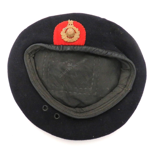 162 - WW2 Royal Marines Blue Beret Dated 1944
dark blue woollen beret.  Lower, black leather sweatband.  B... 