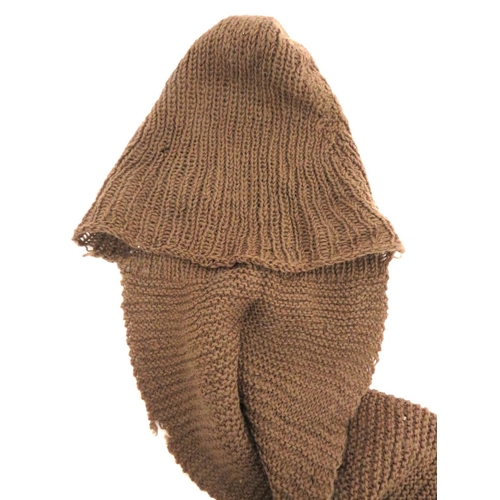 168 - WW1 Pattern Balaclava Helmet With Joined Scarf
brown woollen, knitted crown with rear fitted hanging... 