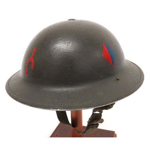 172 - 74 Medium Regiment Royal Artillery Officer's Steel Helmet
green overpainted shell.  The front with r... 