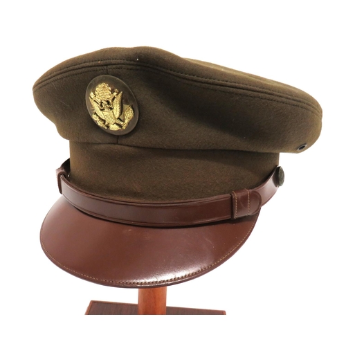 173 - WW2 American USAAF NCO's Service Dress Cap
khaki felt crown and body.  Brown leather peak and c... 