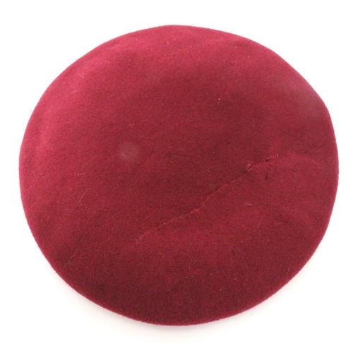 177 - 1944 Dated Airborne Maroon Beret
maroon woollen beret.  Lower leather sweatband.  Large, side ventil... 