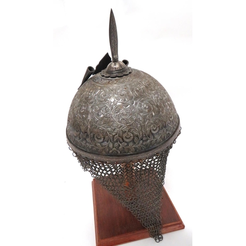 194 - Early 20th Century Indian Kulla Khud Steel Helmet And Chain
steel dome crown, heavily chiselled with... 