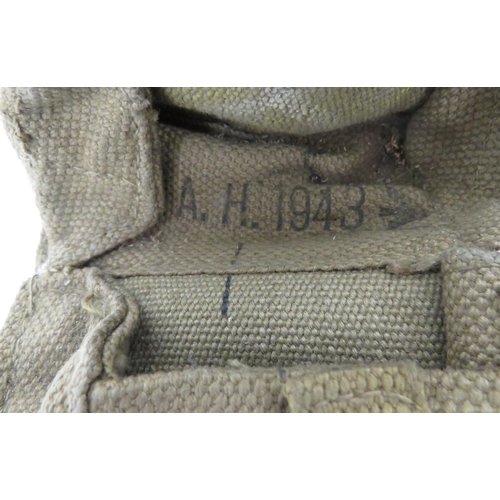 206 - Two WW2 Lanchester SMG Webbing Magazine Pouches
khaki webbing, long rectangular pouches.  Top f... 