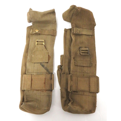 206 - Two WW2 Lanchester SMG Webbing Magazine Pouches
khaki webbing, long rectangular pouches.  Top f... 