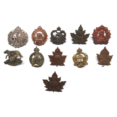 21 - 11 x Canadian WW1 Overseas Battalion Cap Badges
consisting white metal KC 179 Cameron Highlanders Of... 