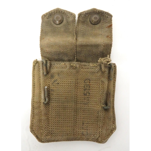 214 - Rare WW2 British Webbing Colt Auto Pistol Magazine Pouch
blancoed webbing pouch with double compartm... 