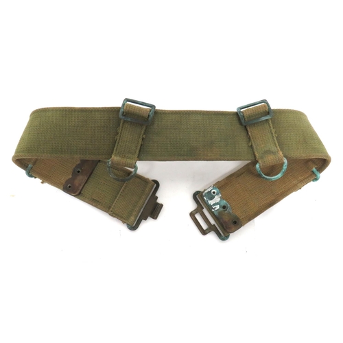 223 - 1916 Pattern Mills Equipment Officer's Belt
khaki webbing, triple section belt.  Rear panel wit... 