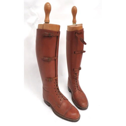 230 - Pair Of 1923 Pattern Royal Artillery Trench Boots
brown leather shoe section with front laces.  ... 