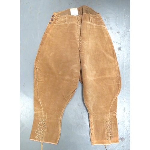 286 - Pair WW2 Dated Women's Land Army Cord Breeches
tan corduroy, wide leg breeches.  Side, waist fa... 