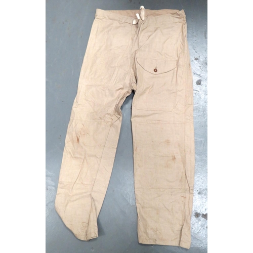 294 - WW2 Khaki Camouflaged Windproof Over Trousers
light khaki tan, cotton, wide leg over trousers.  ... 