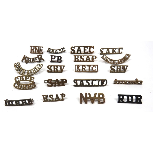 32 - 20 x South Africa Shoulder Titles
brass include Cape Corps ... South Africa ... K.5.INF.R ... SRV ..... 