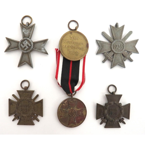 325 - 6 x German Medals 
consisting 2 x 1914-18 War Cross with swords (one damaged) ... 2 x War Merit... 