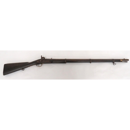 370 - Indian Re-Stocked Percussion Musket
20 bore, 35 1/2 inch, smoothbore barrel.  Front block sight... 