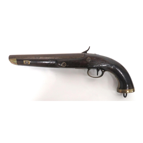 377 - Mid 19th Century Belgian Converted Percussion Sea Service Pistol
13 bore, 9 inch, smoothbore barrel.... 