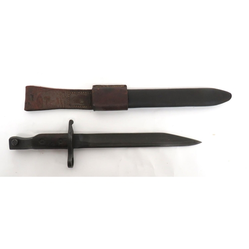 489 - Canadian M1910 Ross Bayonet
10 inch, single edged blade with angled sharpened point.  Blued ste... 