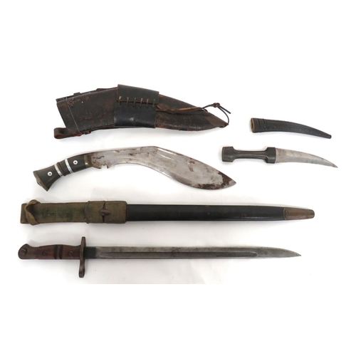 490 - British P14 Bayonet And Two Knives
P14 bayonet.  17 inch, single edged blade with fuller.  ... 